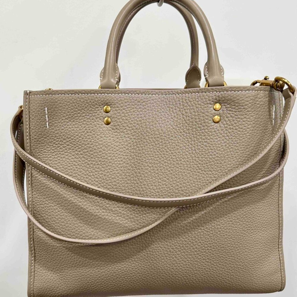 NWT QUINCE Italian Leather Medium Convertible Satchel Taupe Ecru 3way bag - Picture 4 of 16